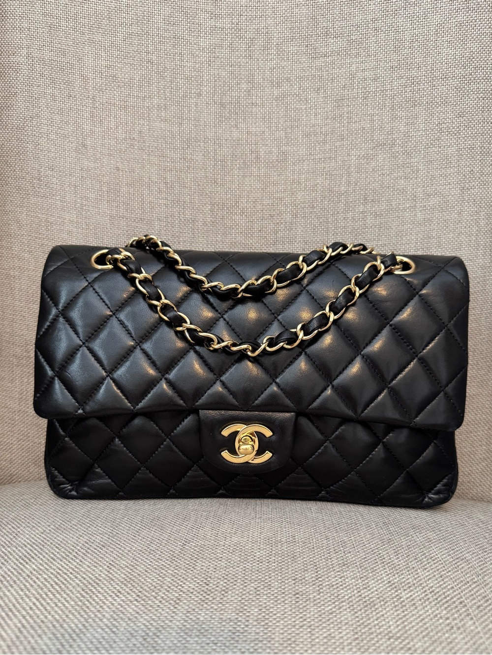 Chanel Medium Black Lambskin Classic Double Flap Bag